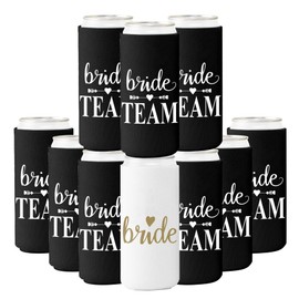 GroomBrideGifts 10 Packs Bachelorette Party Favors Slim Can Cooler Bridesmaid Gifts Bride Team Coozies.