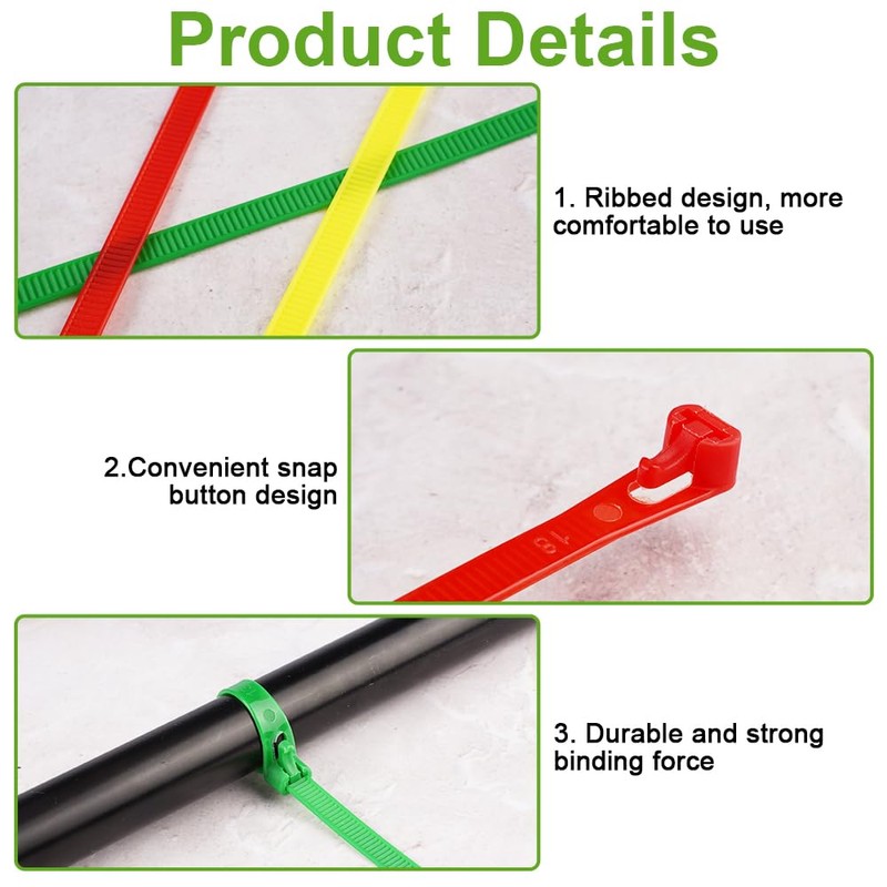 Pack of 100 Reusable Cable Ties, 300 x 7.5 mm