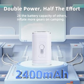 Portable Electric Mini Air Pump for Inflatables-Camping (SOS) Light,5 Universal Nozzles,Carabiner Clip,2400mAh Rechargeable-Fast Inflate/Deflate Pool Float/Air Mattress Bed/Vacuum Bag Home Storage