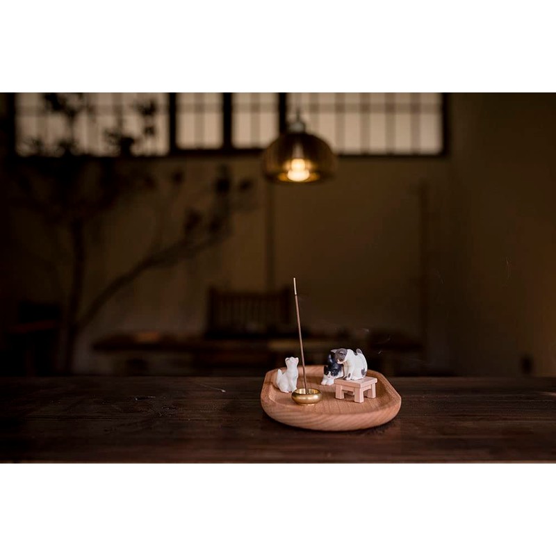 Bombinate Incense Holder Cat Wooden Plate Plate Cute Japanese Beech