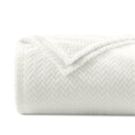 INFIIXSO Throw Blanket for Couch, Super Soft Fleece Blanket with Leaves Pattern Design, Versatile Lightweight Fuzzy Blanket for Bed, Sofa and Travel All Season Use(60x80 Inches, White)