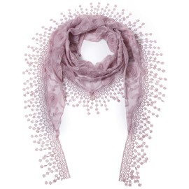 Cindy and Wendy Lightweight Triangle Floral Fashion Lace Fringe Scarf Wrap for Women (Light Violet Red)