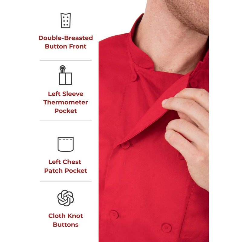 Chef Works Men's Morocco Chef Coat, Red, Small