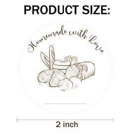 Homemade with Love Stickers Bread Bag Stickers Baked Goods Packing and Wrapping Labels,Baked with Love Bags Decoration for Bakeries,Weddings,Baby Showers,500 Pcs Per Roll