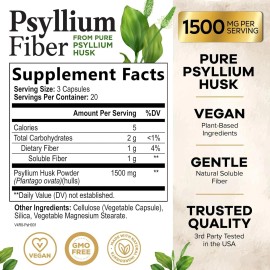 Unbranded Psyllium Husk Fiber Supplement 1500Mg, Natural Daily Soluble & Insoluble Fiber P