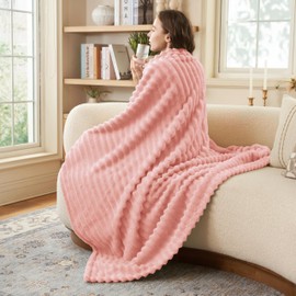 Joiedomi Throw Blanket for Couch, Soft Pink Fleece Blankets Birthday Gifts for Women Mom Girls, 3D Ribbed Jacquard and 280GSM Cozy Cute Soft Throw Home Room Decor Aesthetic Gifts 50x60 Inches