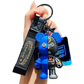 AIXUAN Male Female Boy Girl Cool Half-Mechanical Body Standing Bear Keychain Christmas Gift Animal Pendant Metal Keychain (Blue)