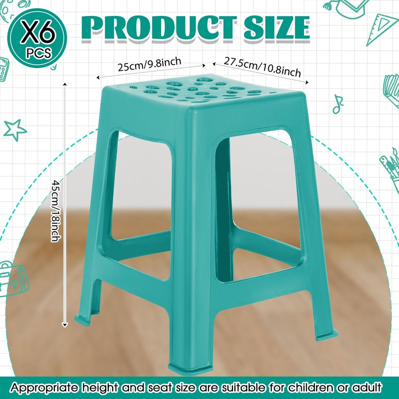 Leinuosen 6 Pcs Plastic Stool for Classroom 18 Inch Stackable