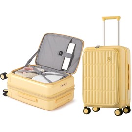 aji Expandable Top Open Carry On Luggage 22x14x9 Airline Approved, 20 Inch Hard Shell Carry On Suitcase with Spinner Wheels,Travel Small Luggage for Women Men,Cheese Yellow