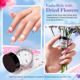 AZUREBEAUTY Dip Powder Nail Transparent Crystal Dried Flower Set, Blue Green Purple Pink Yellow 6 Colors Natural Real Clear Dipping Powder Starter Kit Nail Art Manicure Salon, No Need Nail Lamp Cured