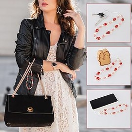 GANPUB 1 Pc Red Strawberry Beaded Phone Charm Sweet Fruit Pearl Lanyard Wrist Strap Cute Beaded Phone Charms Lanyard Handmade Beads Anti Lost Phone Chain Keychain Phone Beaded Phone Strap Charm Décor