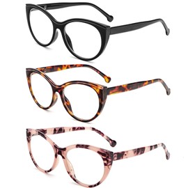 MMOWW Reading Glasses For Women 3 Packs Fashion Cateye Blue Light Blocking Reader（Black+Brown Tortoiseshell+Pink Tortoiseshell+3.5）
