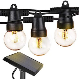 Brightech Ambience Pro Solar Powered Outdoor String Lights - Commercial Grade 27 Ft Waterproof Patio Lights with 12 Edison Globe Bulbs, Shatterproof LED String Lights for Patio - 1W, Soft White