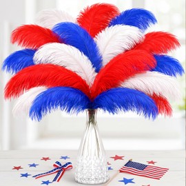 XunYee 36 Pcs Red Blue White Ostrich Feathers Large 10-16 Inch Feathers Centerpiece Patriotic Vase Fillers Bulk for Veterans Day Independence Day