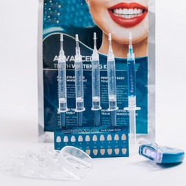 Professional LED Teeth Whitening Kit, Home Treatment System with Remineralization Gel, 35% Carbamide Peroxide,5 Syringes, 4 Custom-fit Mouth Trays and Shade Guide