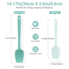 U-Taste Extra-Long 600ºF Heat Resistant Spatula Spoon: 14" Silicone Spoonula Cooking Utensils for Kitchen Use, Non-Stick Scoop Scraper with Soft Edge & Firm Core for Baking, Mixing, Serving (Aqua Sky)