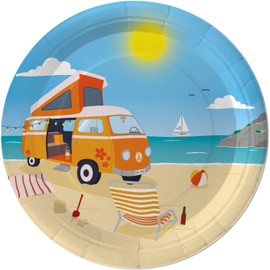 DH-Konzept Camping Party Plates for an Outdoor Party 23 cm Cardboard Camper Travel VW Bus Plates Paper Plates Decoration Birthday Set 10