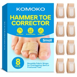 Komoko Hammer Toe Corrector for Women (8 Pack, Small, Beige), Hammer Toe Straighteners for Curled Toes, Soft Nylon Hammer Toes Corrector for Men, Adjustable & Reusable Toe Wraps for Daily Use