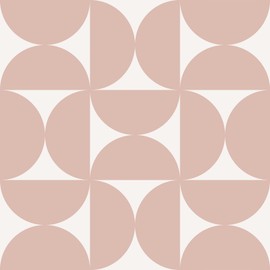 VEELIKE Half Circles Pink Geometric Peel and Stick Wallpaper Modern Abstract Wallpaper for Bedroom Bathroom 17.7''x118'' Art Deco Wall Paper Prepasted Removable Geometric Contact Paper for Cabinets