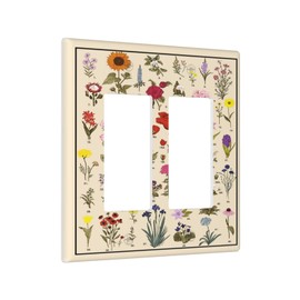 Wildflowers Field 2 Gang Double Rocker Light Switch Cover Plate Plants Garden Decorative Outlet Wall Plate GFCI Electric Switchplate for Bathroom Home Decorate