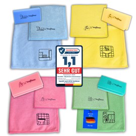 Walfinus Hygiene XXL 12-Piece Cleaning Set - Microfibre Cloths & Cleaning Sponges & Sponge Cloths with Pictogram Achieve a Perfect Streak-Free / Scratch-Free Cleaning Result