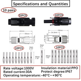 HUAZIZ 10 Pairs of Photovoltaic Connectors, Solar Panel Cable Connectors, Solar Panel Cable Connectors, Solar Panel Cable Connectors Plug + 1 Pair of Solar Wrench for Mounting Connectors Kit