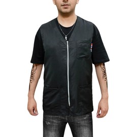 BARBSALO Professional Barber Jacket for Men Women Black Barber Shirt Lightweight Hairdresser Barber Smock Barber Vest (BLACK, LARGE)