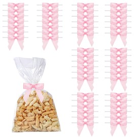XIABYAYU Mini Satinband Schleifen, 50 Stück Kleine Schleifen Rosa, Geschenkschleife, Weihnachtsschleifen Klein für Geschenktüten, Snacktüten, DIY, Geschenkverpackung