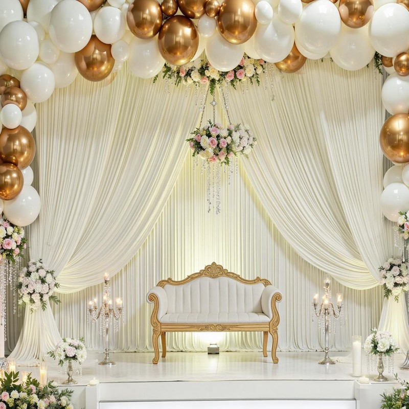 10×12ft Wrinkle Free Ivory Backdrop Curtain for Wedding Parties, 2