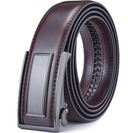 Men’s Belt Beltox Ratchet Dress Leather Buckle Belt Black Brown Blue 1 3/8” Gift Box, Cognac Belt With Black Buckle, 52-56 inch waist