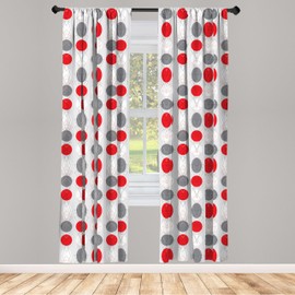ABAKUHAUS Mid Century Curtains 2 Panel Set, Geometrical Spotty, Lightweight Window Treatment Living Room Bedroom Decor, 60" W x 70" L, Grey Red White