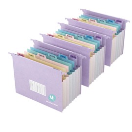 Expanding Hanging File Folders, 7 Accordion Pockets with 1.2'' Expandable File Organizer, Multi-Color Tabs, Letter Size for Filing Cabinet - 3 Packs (Pastel Lavender)