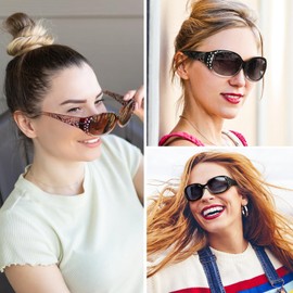 HAOLOTA Retro Polarized Sunglasses for Women, Rhinestone Wrap Around Sunglasses with UV400 Protection