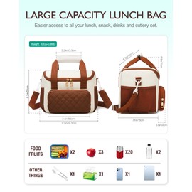 Hairao Lunch Bag For Women,Roomy Insulated Lunch Box For 2 Meals,Large Adult Tote Bags With Cutlery Pockets & Adjustable Strap,Leakproof & Dourable Nurse Cooler Bag For Work School Picnic Travel Beach