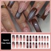 MISUD Press on Nails Long Square Fake Nails Glossy Glue