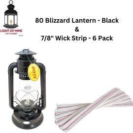 Light of Mine | Dietz #80 Blizzard Oil Burning Lantern| Kerosene Oil Lamp | Camping Lantern with 6 Pack of 7/8" Wick Strips (Black)