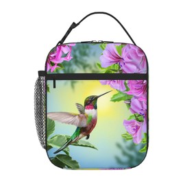 HKHEHOP Bird Hummingbird Flower Lunch Bag Insulated Reusable Lunch Box Lunch Tote Lunchbox Portable Bento Bags For Men Women Office Work Travel Picnic Camping