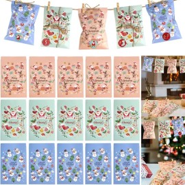 24pcs Christmas Advent Calendar Kit Envelope-Shaped Gift Bags 1-24 Countdown Number Stickers Santa Claus Snowman ChristmasColor: Multi