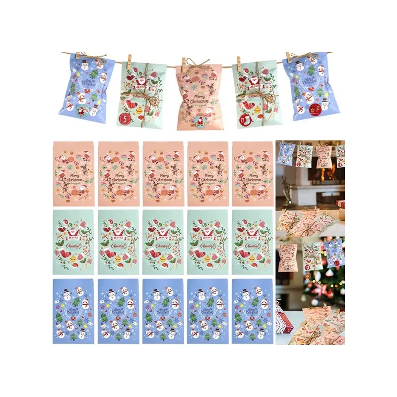 24pcs Christmas Advent Calendar Kit Envelope-Shaped Gift Bags 1-24 Countdown