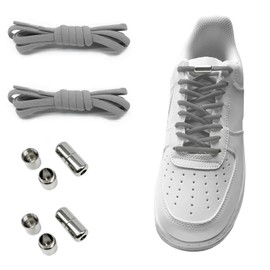YUNAI No Tie Shoe Laces, 100cm Rotary Buckles Elastic Shoelaces for a variety of Shoes for Adults and Children(Gray)