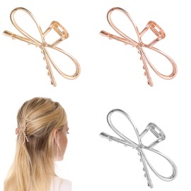 3Pcs Metal Bow Claw Clips, Butterfly Metal Hair Clips for Women Cute Bow Hair Clips for Women, with Strong Hold for Thick and Thin Hair Accessories for Girls (Gold Silver Rose)