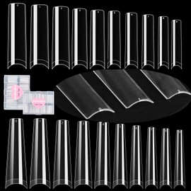 INENK No C Curve XXL Square&Coffin Nail Tips, 200Pcs Flattened Square Straight Nail Tips, 200Pcs Half Cover NON-C-CURVE Coffin Nail Tips Acrylic False Nails for Salon and Home DIY（10SIZE 400PCS）