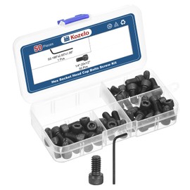 Kozelo 50pcs 1/4"-20 Socket Head Cap Screws Bolts Nuts Assortment Kit - [1/4"-20x1/2] Alloy Steel Fully Threaded Black Oxide 12.9 Internal Hex Screw for 3D Printer Use