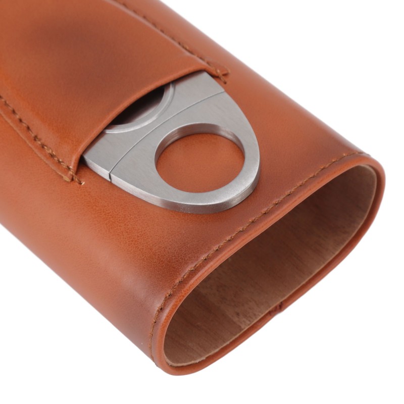 3 Finger Cigar Case Iron Cover Portable Soft Glossy Leather