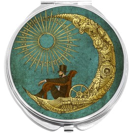 NewCharms Steampunk Man on Moon Compact with Mirrors - Perfect Pocket and Purse Size Folding Mirror for Applying Make Up Anywhere