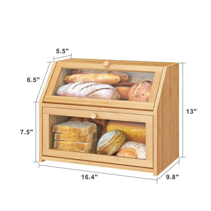 Vriccc Large Bread Box,Bamboo Wood for Kitchen Counter, Corner Bread