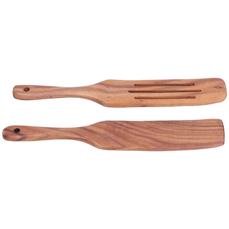 2pcs Slotted Turner Spatula Simple Wooden Spatula with Long Handlefor