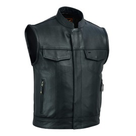 A&H Apparel Mens Genuine Cowhide Leather Vest Biker Vest Concealed Carry Durable Vest (Small)