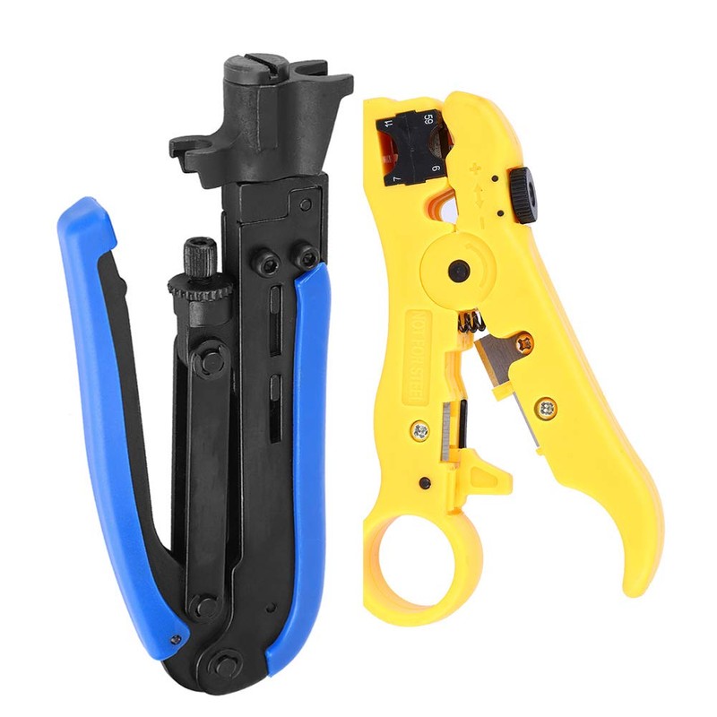 Coaxial Cable Crimping Tool Kit, F-Connector Crimper Wire Stripper Set