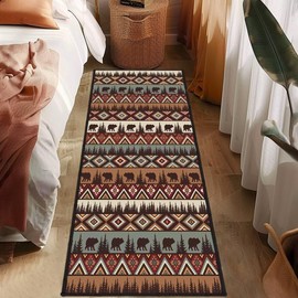 Rustic Cabin Wildlife Long Runner Rug 2x6 Throw Rug,Bear Moose Deer Country,Vintage Area Rug Washable Hallway Rugs Non-Slip Farmhouse Floor Carpet Runner for Bedroom Laundry Room Entrance Door Mat